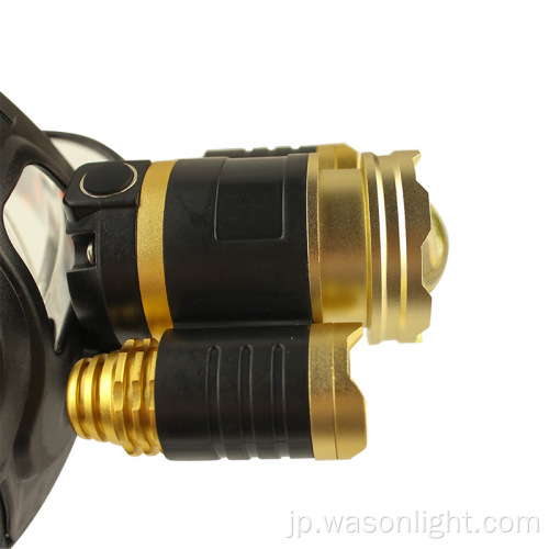 防水ズーム可能な明るい充電式ヘッドライト懐中電灯
